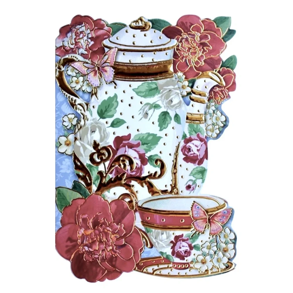 Punch Studio Single Gold Foil Fancy Blank Note Card ~ Rosette Tea Party (63799)